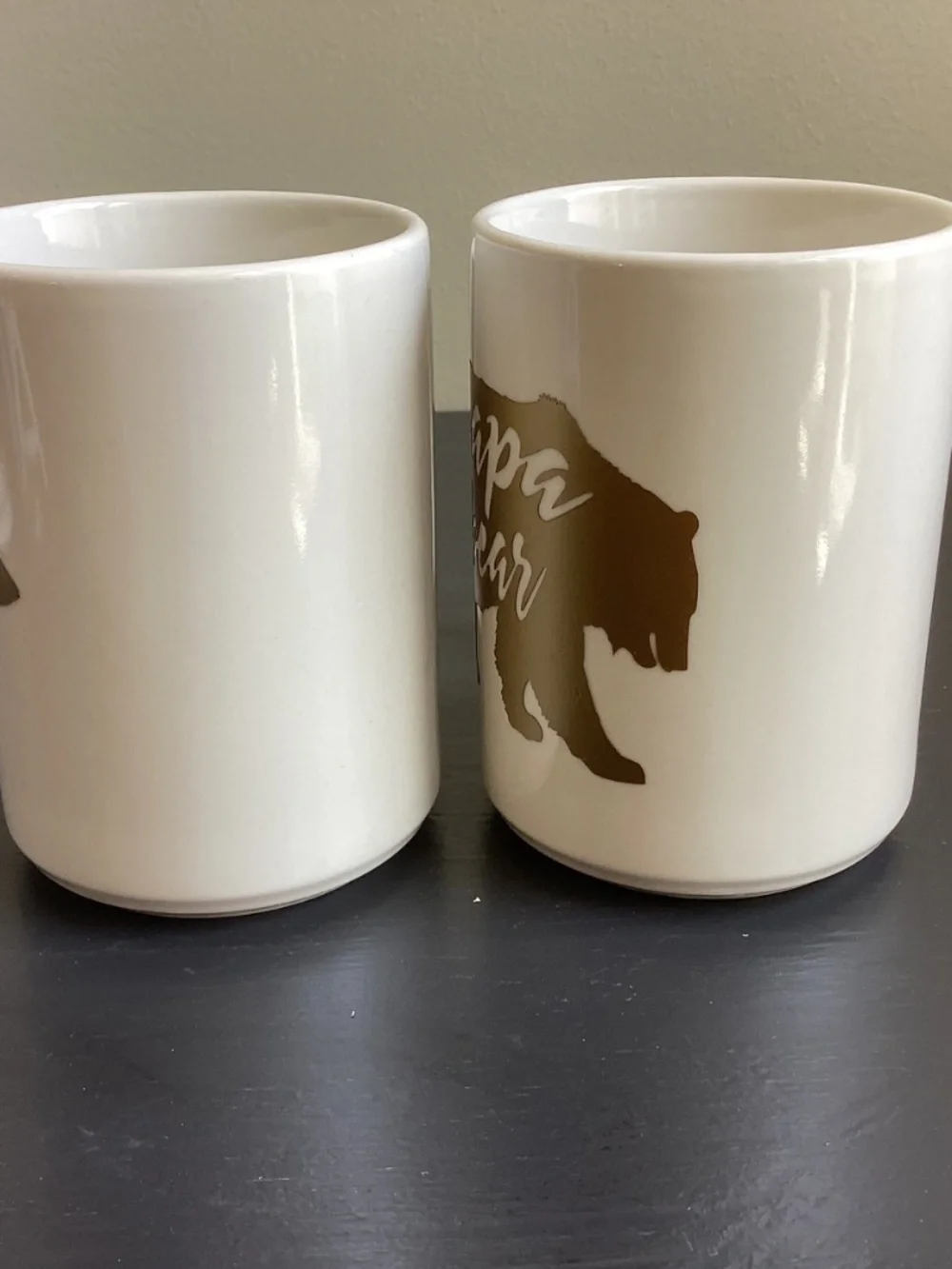 Set of 2 MAMA BEAR and PAPA BEAR White and Gold Ceramic Coffee Mugs 12oz